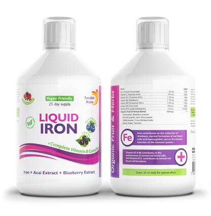 Swedish Nutra skystas geležies papildas su vitaminu B kompleksu, 500 ml