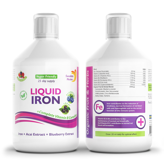 Swedish Nutra skystas geležies papildas su vitaminu B kompleksu, 500 ml