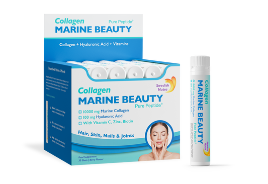 Swedish Nutra Marine Beauty Collagen Shots, 30 šotų – 10 000 mg jūrinio kolageno, uogų skonio.