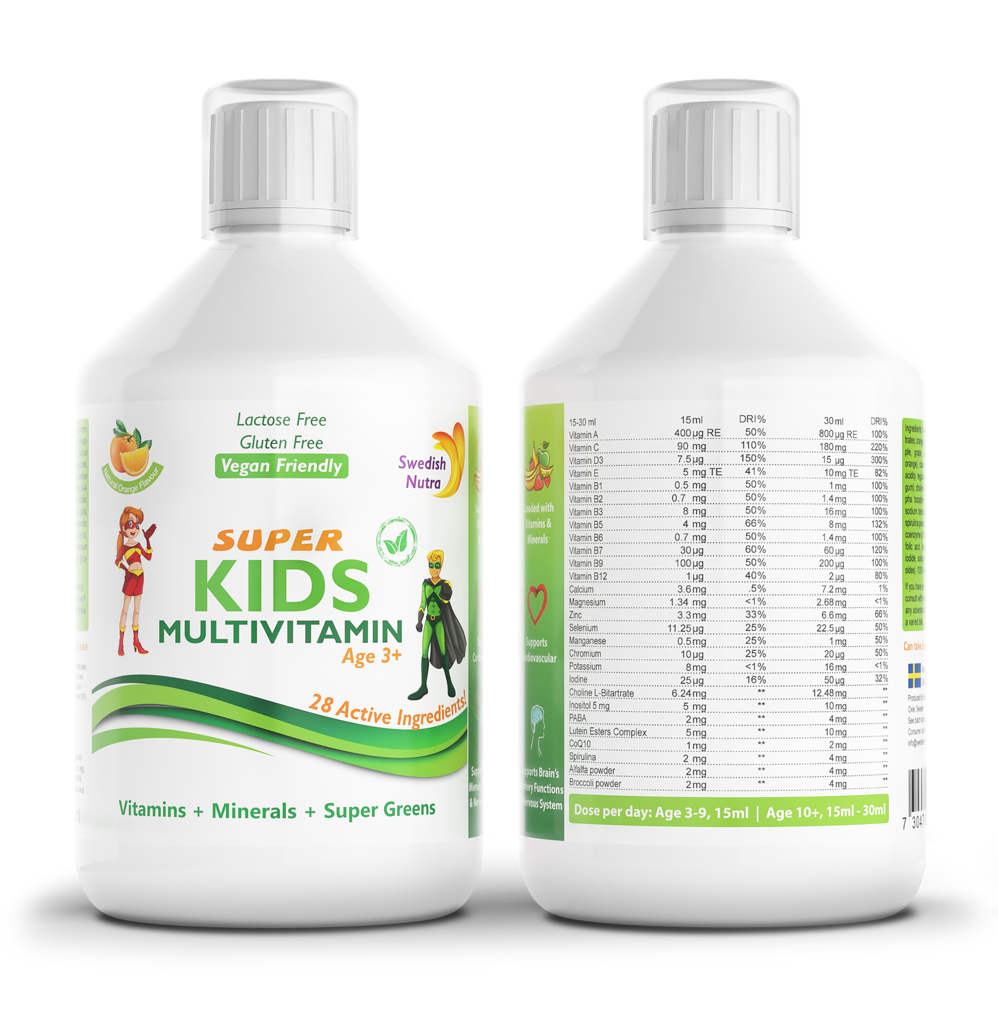 Swedish Nutra Super Kids Multivitamin – 500 ml skysti vitaminai vaikams