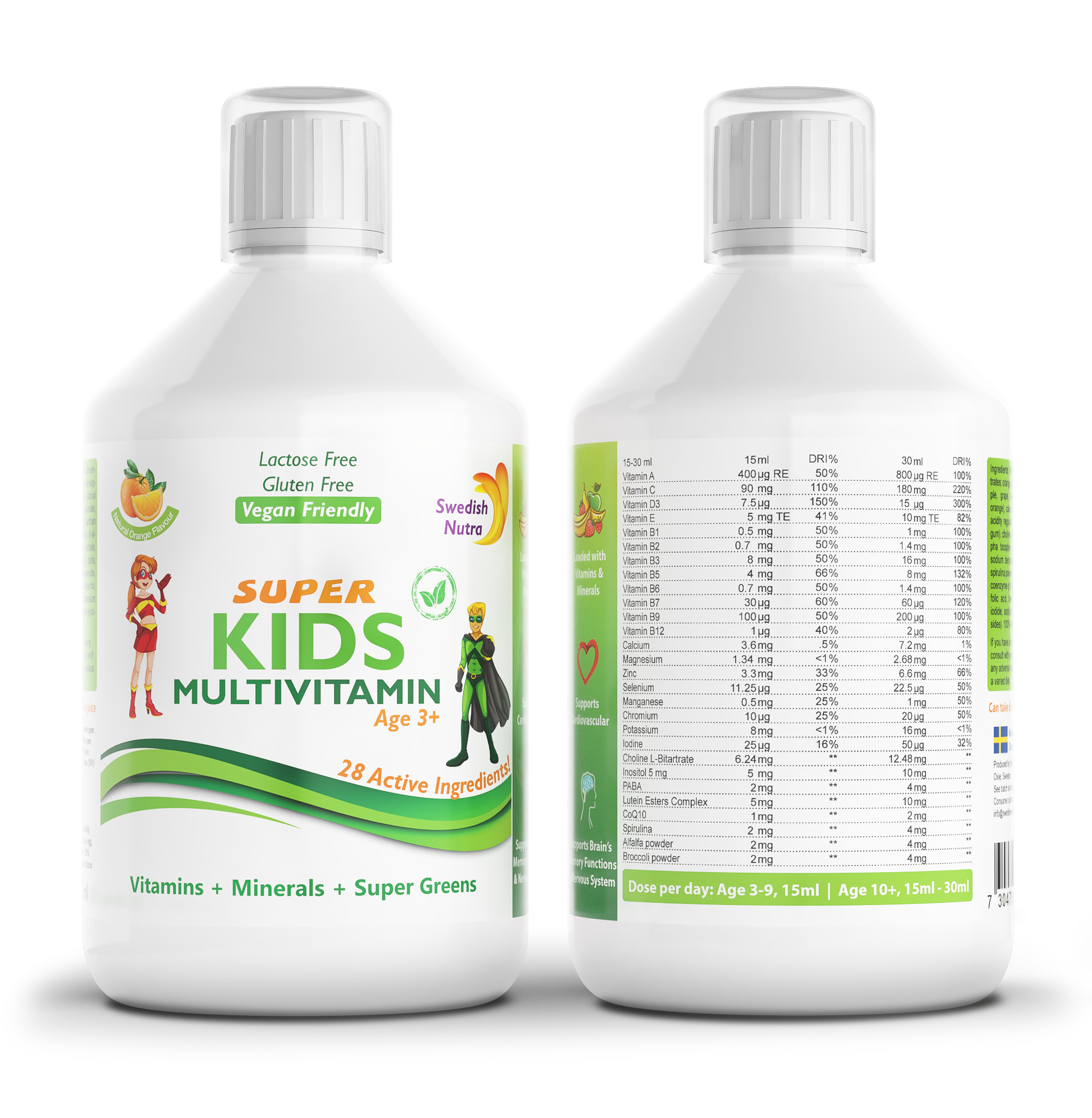 Swedish Nutra Super Kids Multivitamin – 500 ml skysti vitaminai vaikams