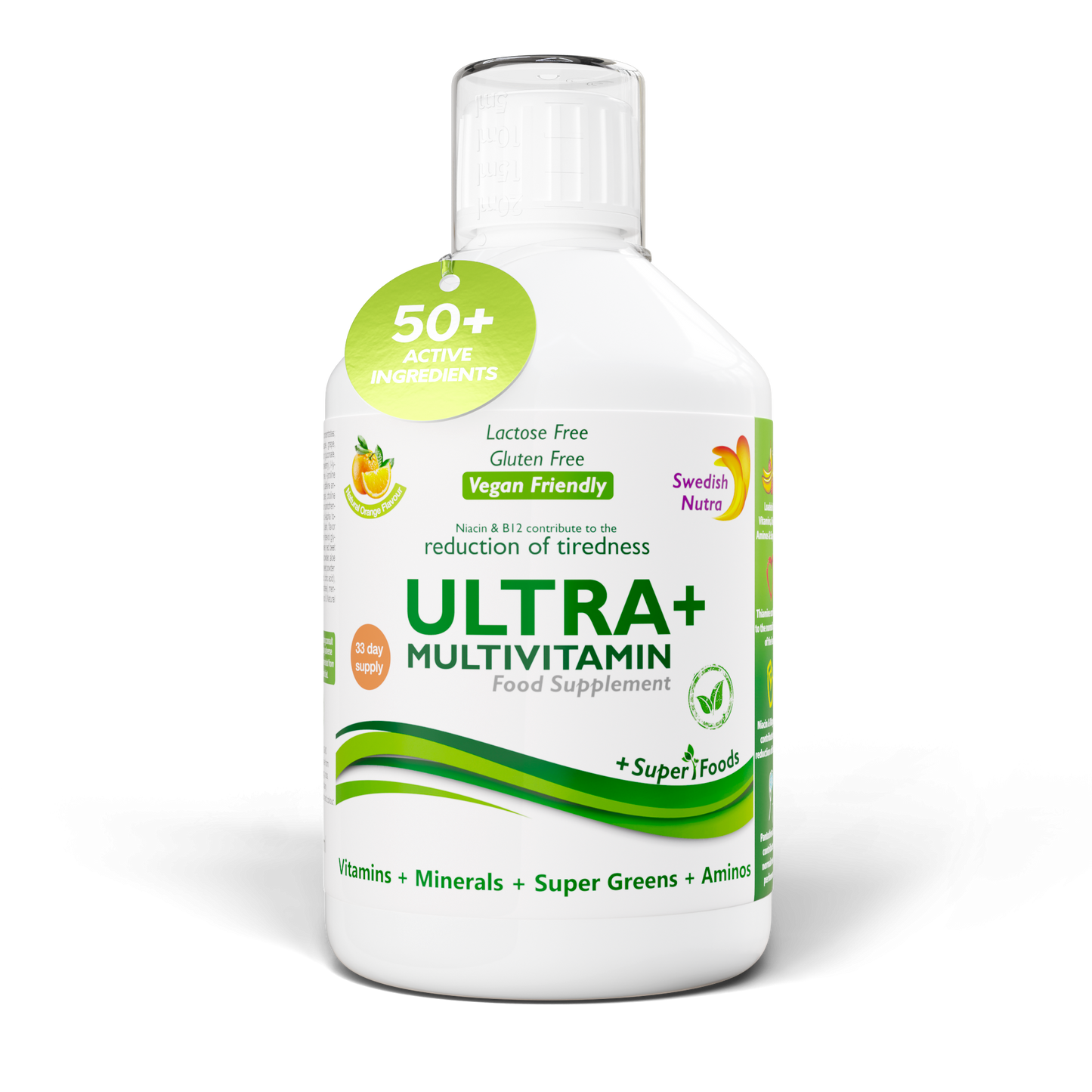 Swedish Nutra Ultra+ Multivitamin, 500 ml – skysti multivitaminai energijai ir imunitetui.