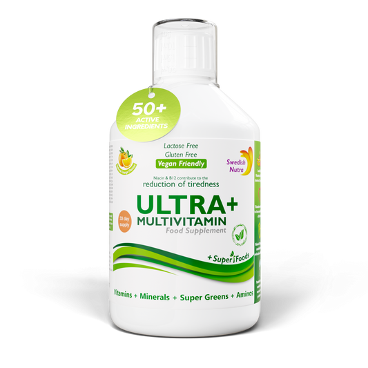 Swedish Nutra Ultra+ Multivitamin, 500 ml – skysti multivitaminai energijai ir imunitetui.