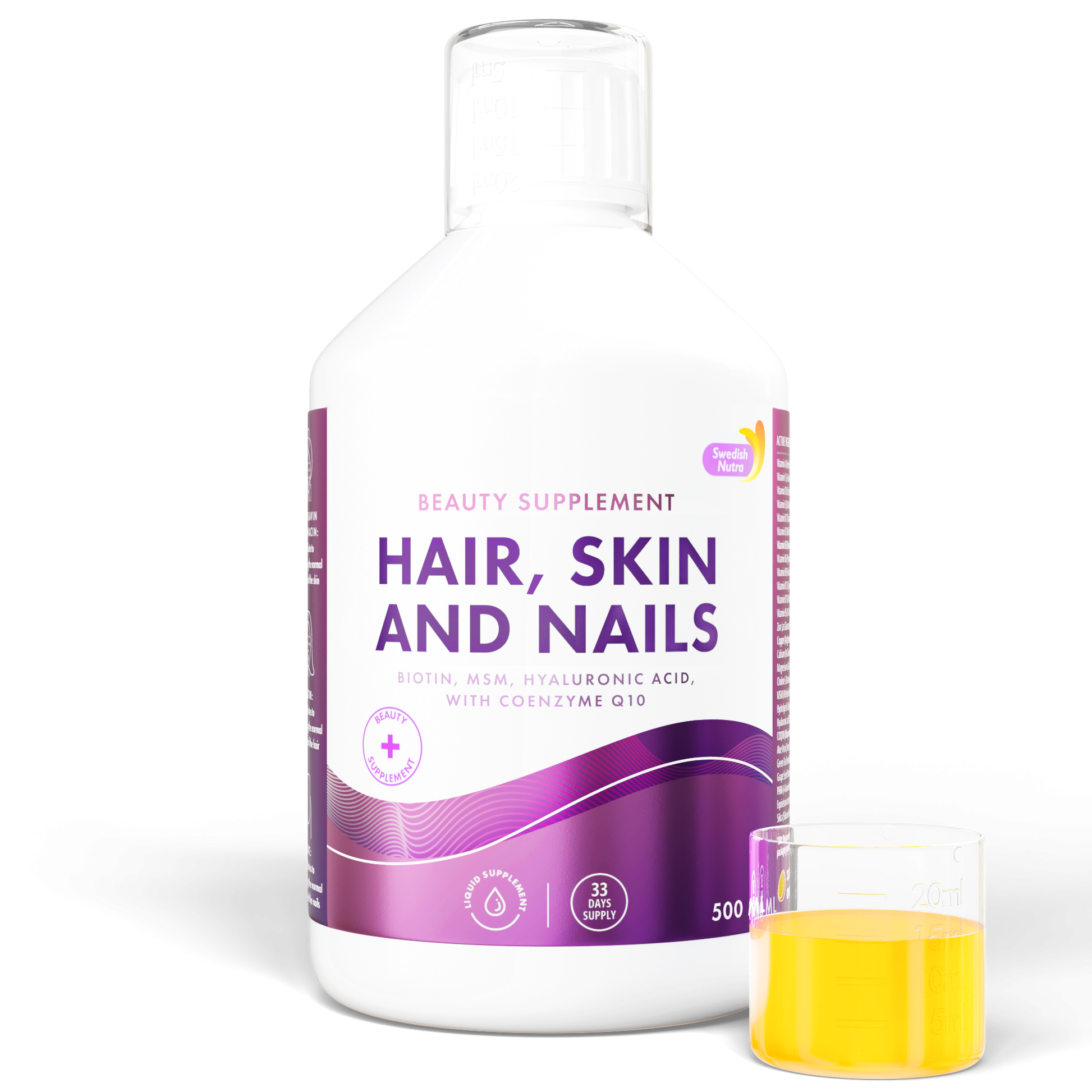 Swedish Nutra Hair Skin Nails skysti vitaminai plaukams odai ir nagams su kolagenu, 500 ml