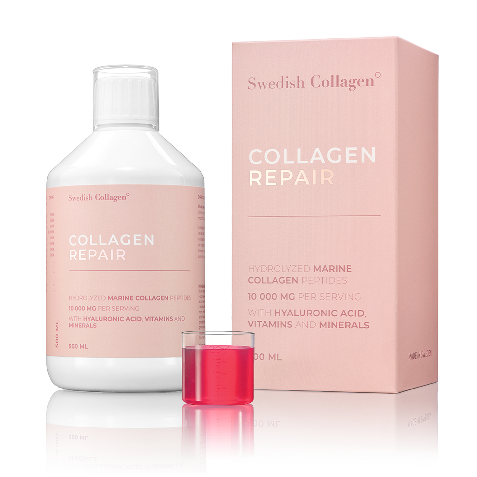 Swedish Collagen Repair buteliukas 500 ml – 10 000 mg jūrinio kolageno odai, plaukams ir nagams.