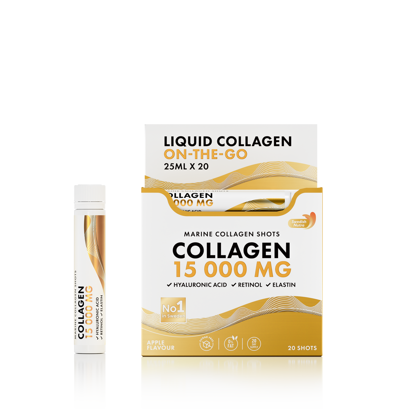 Swedish Nutra - Marine Collagen 15 000 mg skystas jūrinis kolagenas šotais