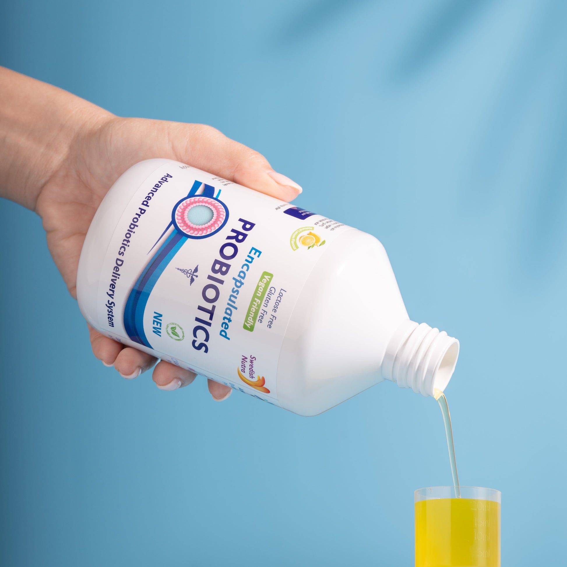 Swedish Nutra Encapsulated Probiotics – kasdienis 15 ml shotas žarnynui ir imunitetui, citrinų skonio.