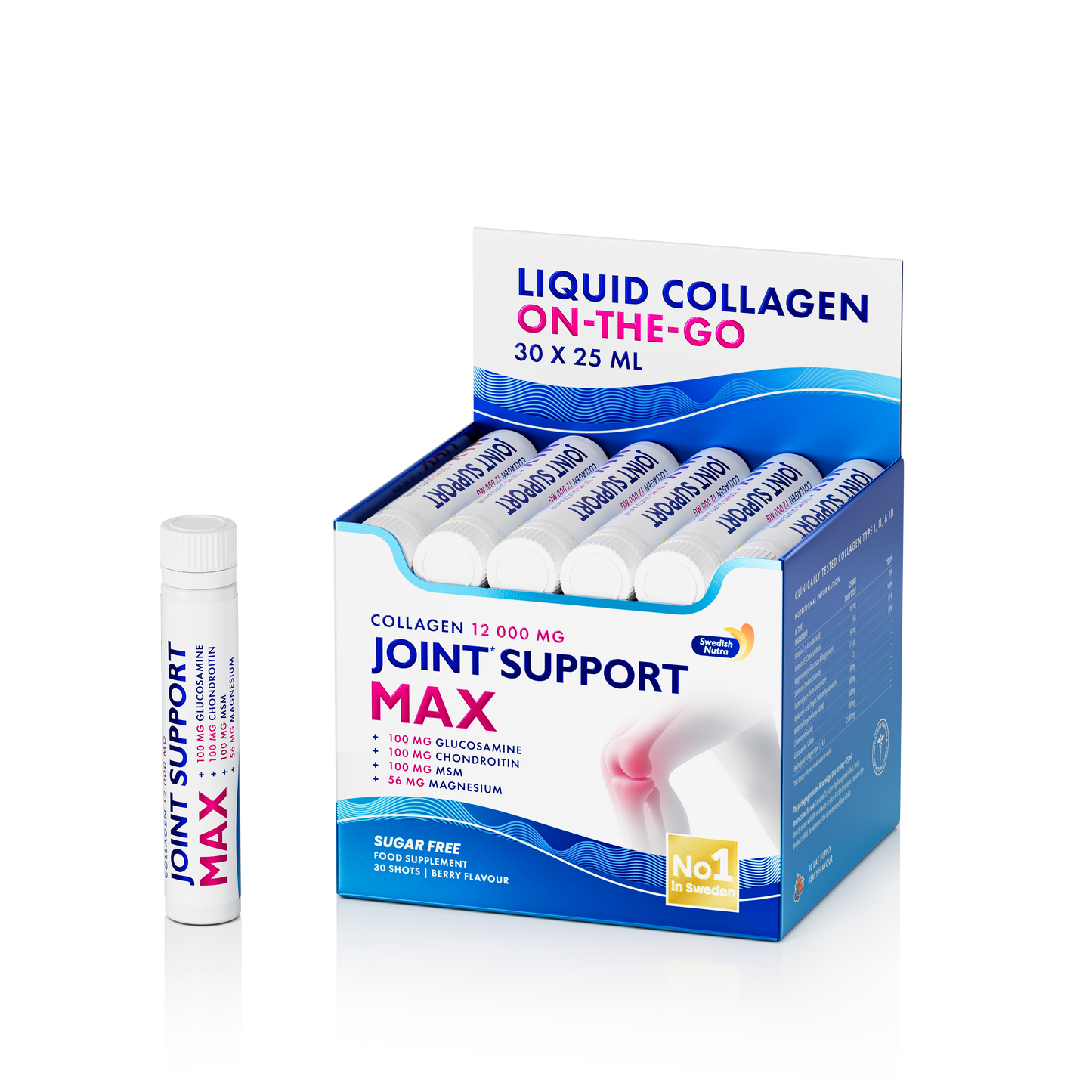 Swedish Nutra Collagen Joint Support MAX Shots – skysto kolageno šotai sąnariams, 30 × 25 ml pakuotė
