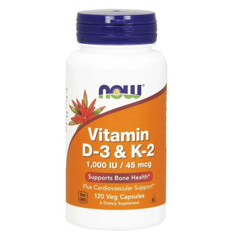 NOW Foods Vitamin D-3 & K-2, 120 kapsulių – pakuotė