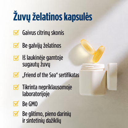 Nordic Naturals Ultimate Omega žuvų želatinos kapsulių savybės