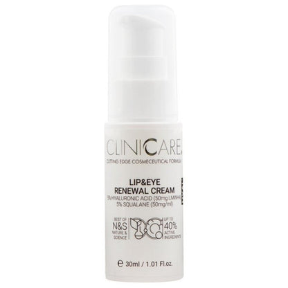 CLINICCARE HYAL+ Lip & Eye Renewal Cream paakių ir lūpų kontūro kremas, 30 ml – buteliukas 
