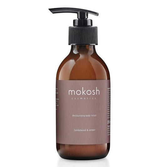 MOKOSH kūno losjonas „Sandalwood & Amber“ – drėkinantis ir maitinantis losjonas su sandalmedžio ir gintaro aromatu, Luminosa.lt