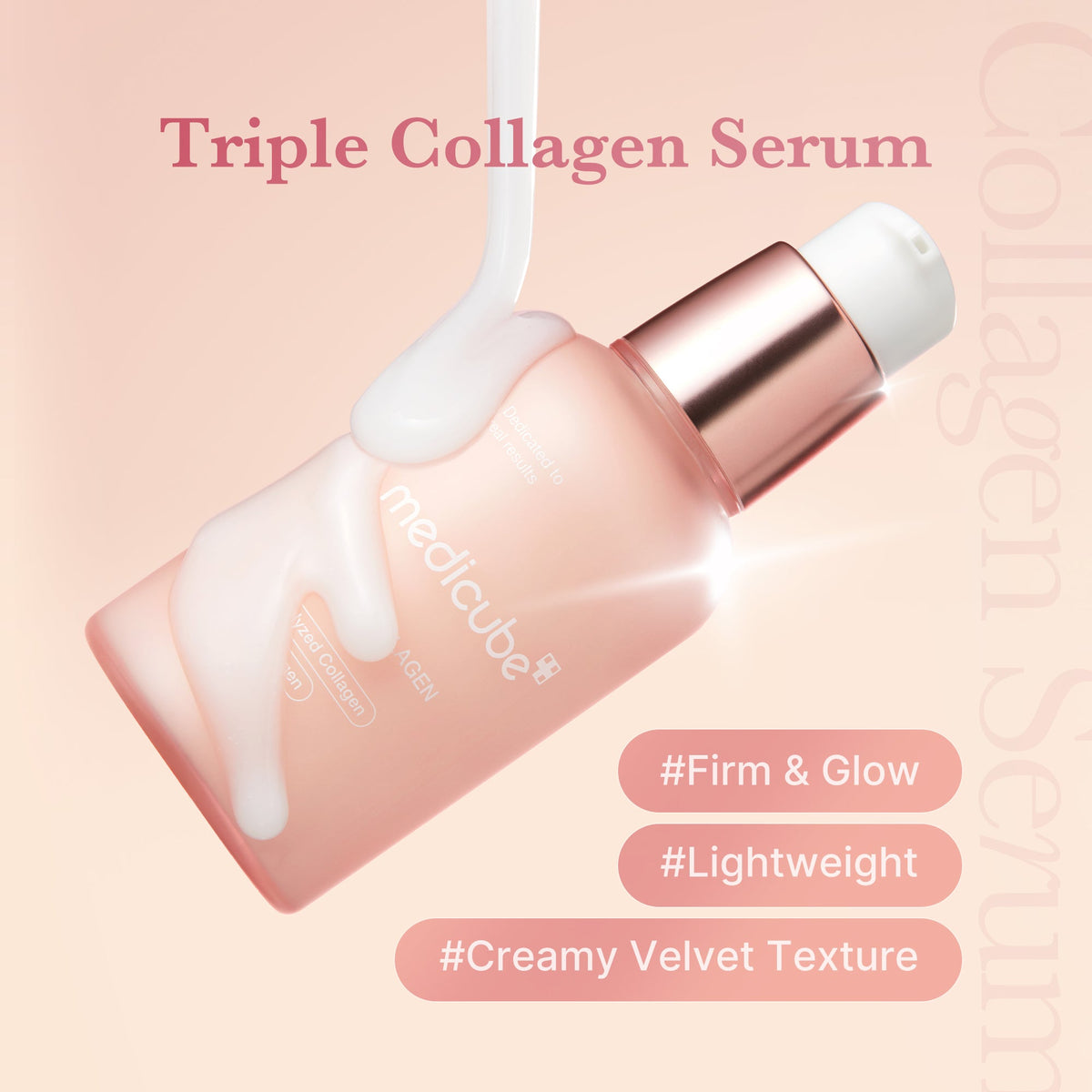 Medicube Triple Collagen Serum – buteliukas ir kreminė serumo tekstūra
