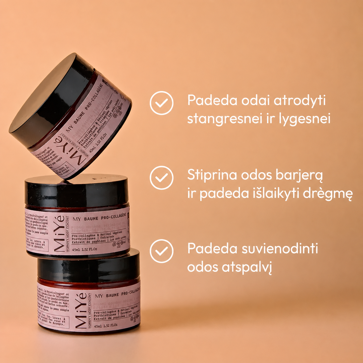 MiYé Pro-Collagen nauda – stangresnės odos išvaizdai, odos barjerui ir tolygesniam atspalviui