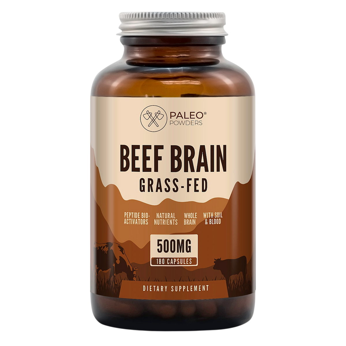 Paleo Powders Beef Brain, 180 kapsulių – liofilizuotų galvijų smegenų papildas