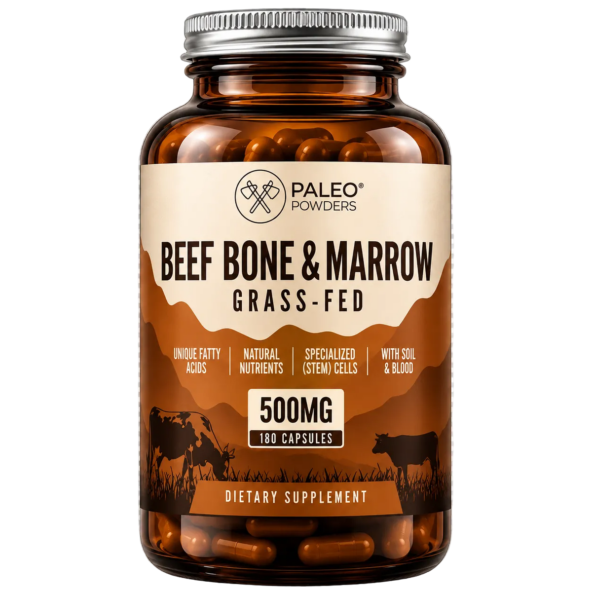 Paleo Powders Beef Bone Marrow, 180 kapsulių – galvijų kaulų ir čiulpų papildas