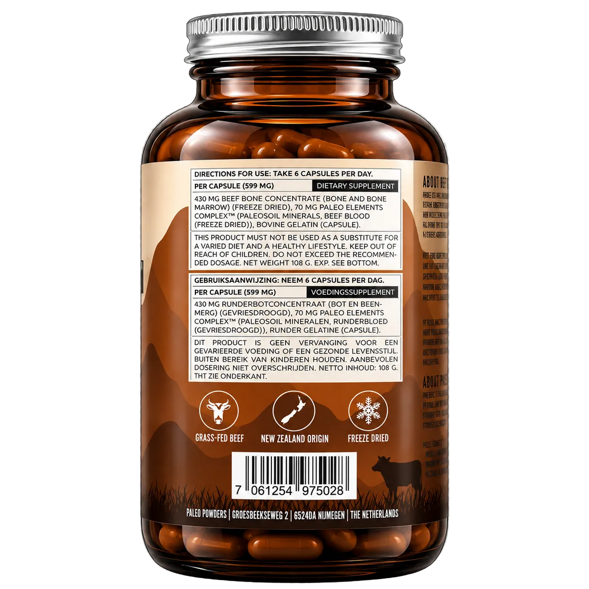 Paleo Powders Beef Bone Marrow – sudėtis ir vartojimo nurodymai ant etiketės