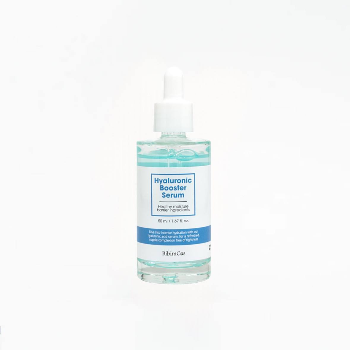 „BibimCos“ Hyaluronic Booster serumas su 8 tipų hialurono rūgštimis, Centella Asiatica ir keramidu NP – intensyviai drėkina, stiprina odos barjerą ir suteikia elastingumo bei švytėjimo be lipnumo pojūčio.