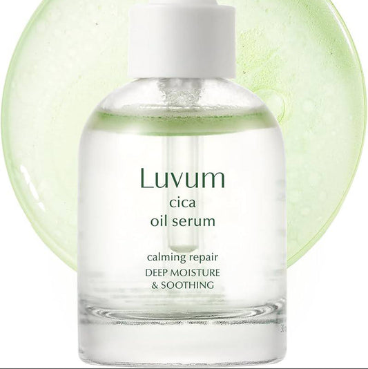 Luvum Calming Repair Cica Oil Serum – raminantis ir drėkinantis aliejinis veido serumas su centelės ekstraktu.