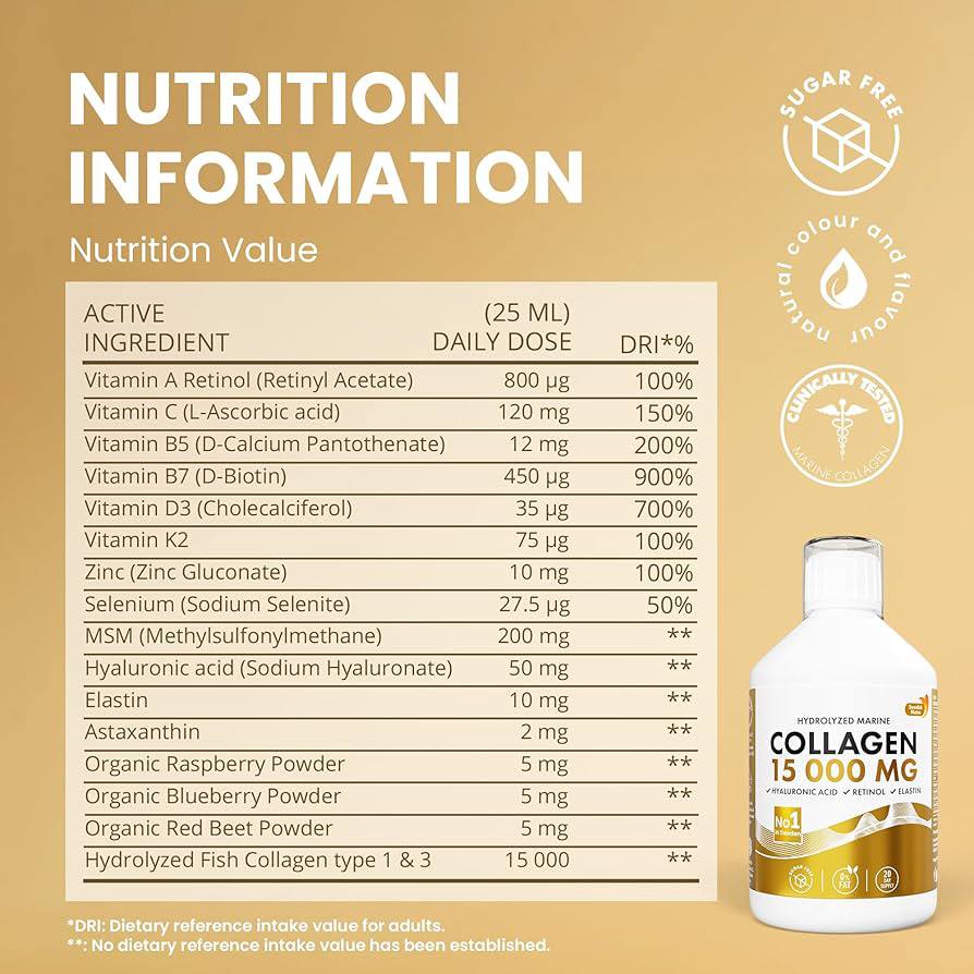 Swedish Nutra 15000 mg Marine Collagen su hialurono rūgštimi ir vitaminais