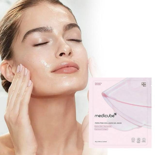 Medicube PDRN Pink Collagen Jelly Gel Mask rožinė hidrogelinė lakštinė veido kaukė su kolagenu ir peptidais