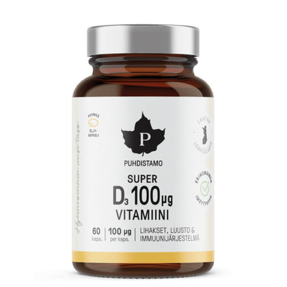 Puhdistamo Super D3 vitaminas 4000 IU (100 µg), 60 kapsulių