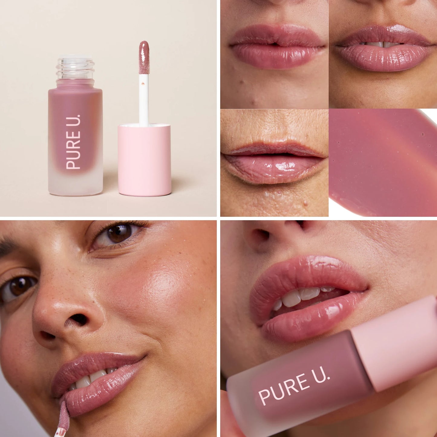 PURE U. Balmy Lip Tint Mauve Cloud – tonuotas lūpų balzamas, atspalvis ir rezultatas ant lūpų