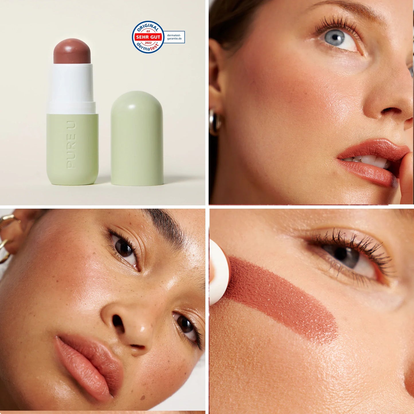 PURE U. Blush Balm Summer Night kreminiai skaistalai – produktas, atspalvis ant veido ir naudojimas