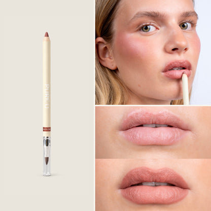 PURE U. Lipliner Warm Clay – lūpų kontūro pieštukas, naudojimas ir rezultatas ant lūpų