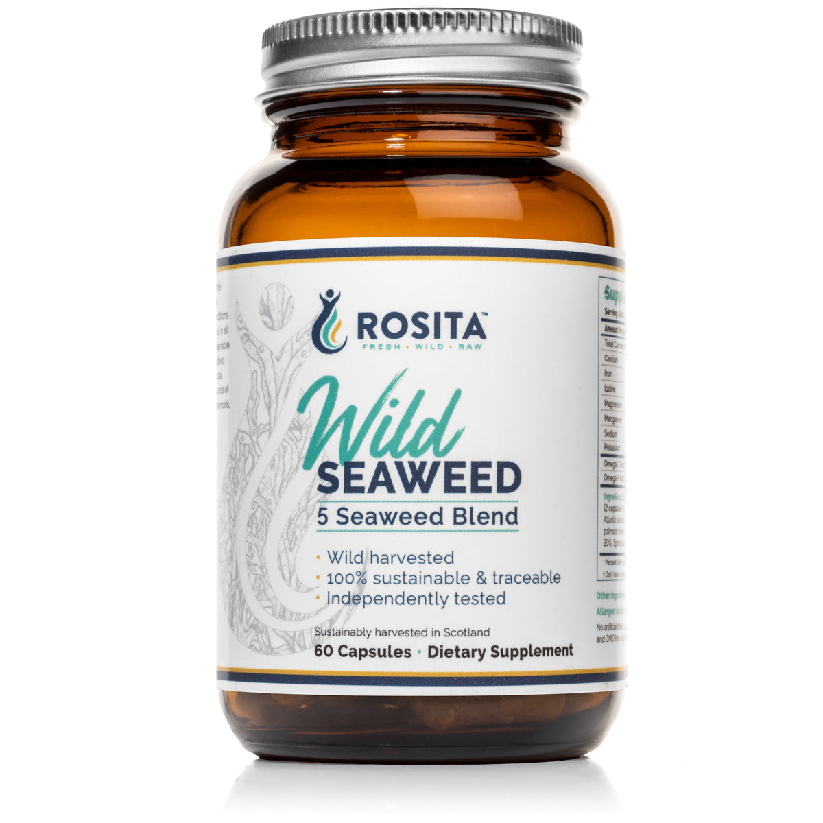 Rosita Wild Seaweed 5 jūros dumblių mišinys, 60 kapsulių