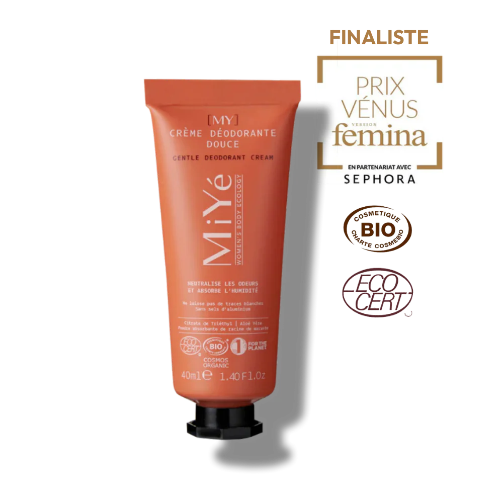 MiYé kreminis dezodorantas jautriai odai su postbiotikais ir alaviju, 40 ml