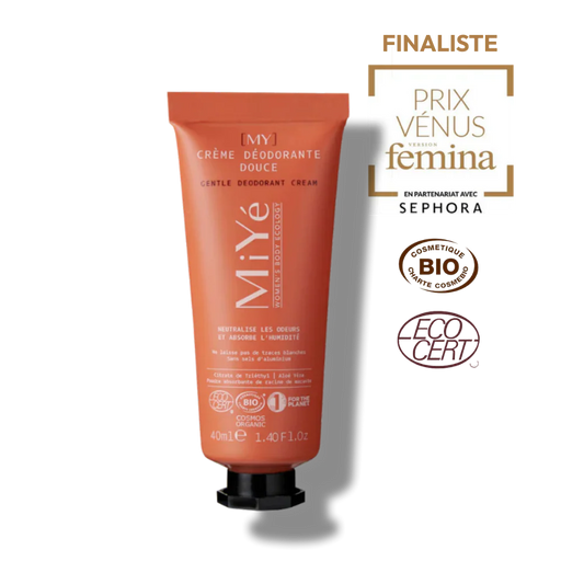 MiYé kreminis dezodorantas jautriai odai su postbiotikais ir alaviju, 40 ml
